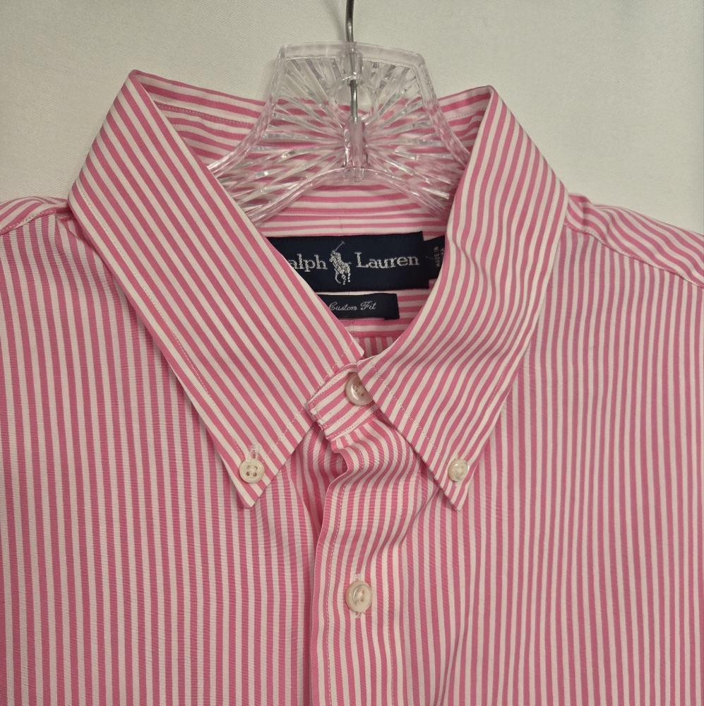 Ralph Lauren Custom Fit Pink/White Striped Button Down Shirt. Size 42